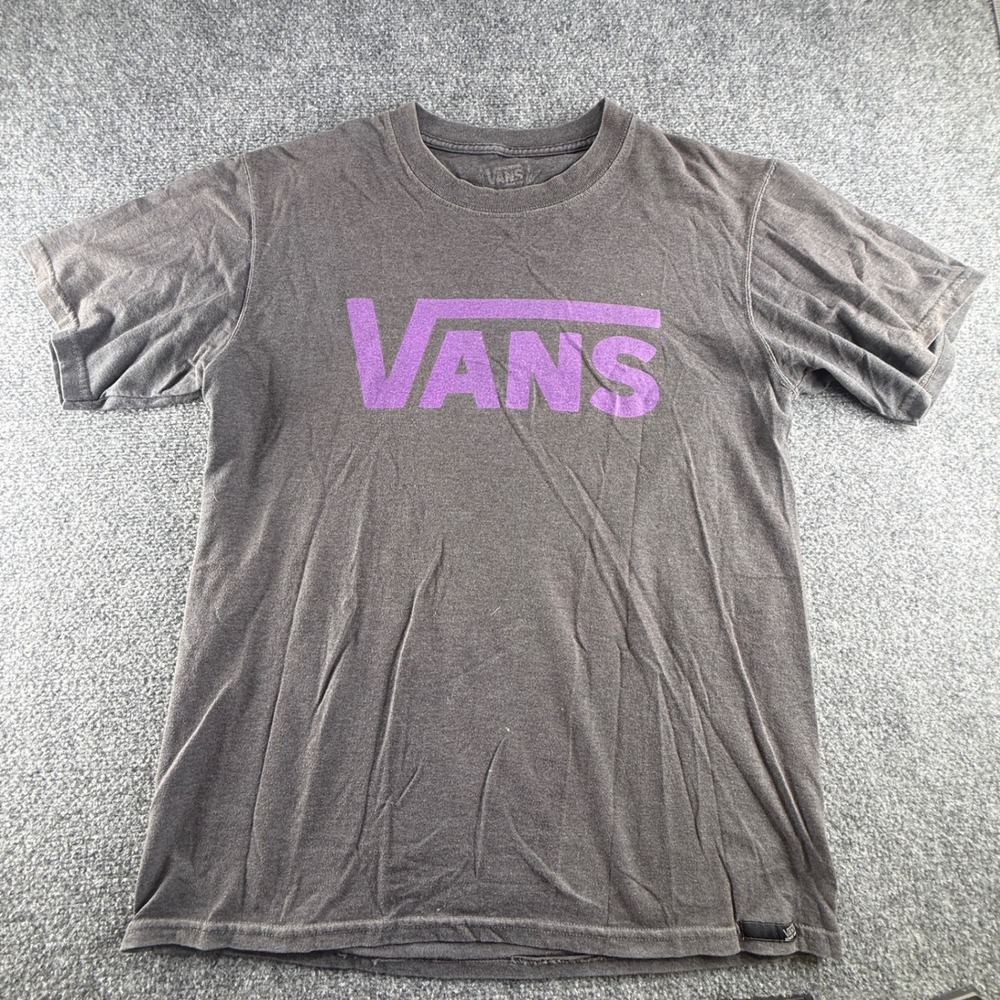 Vans Mens Graphic T-Shirt Gray Purple Logo Short Sleeve Crew Neck Skater Tee L